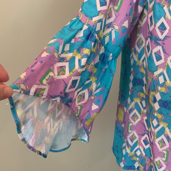 Alice & Trixie Blue and Purple Off the Shoulder Silk Blouse Women’s Small - Picture 3 of 8